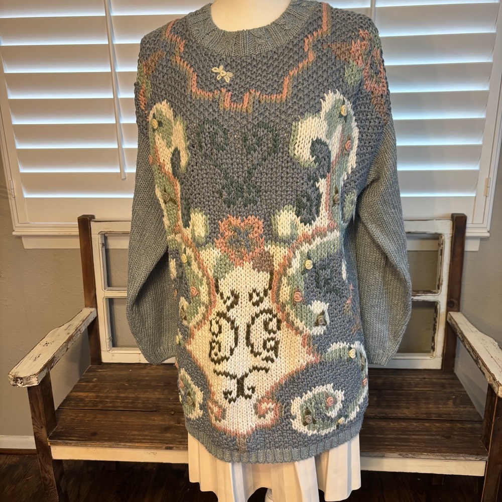 Classic Elements Womens Sweater Slouchy Hand Knitted Cottagecore Grandma Medium‎